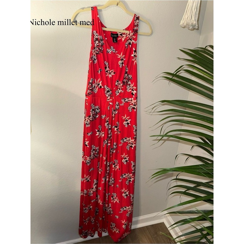 Nicole Miller New York Red Floral Maxi Dress Sleeveless Womens Size Medium